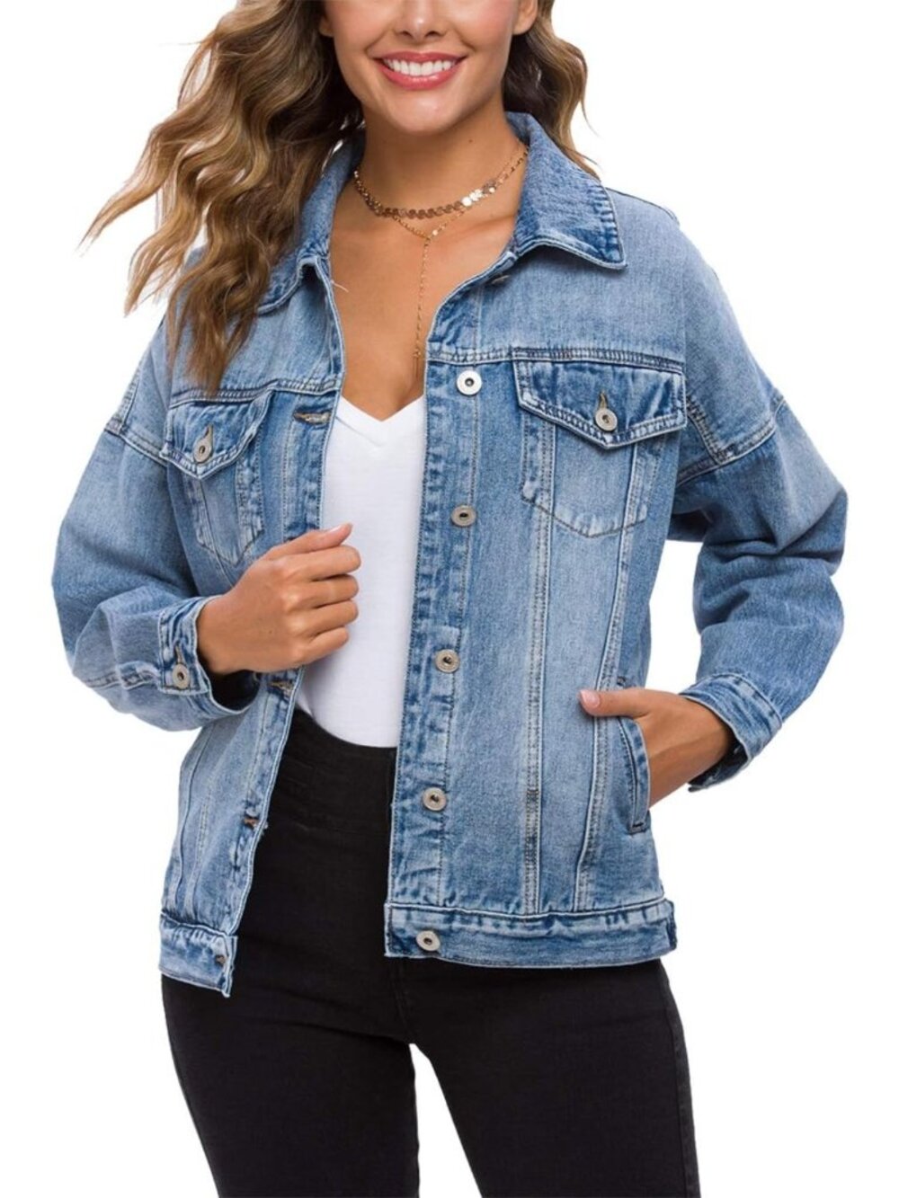 Oversized Vintage Washed Boyfriend Denim Jacket - Classic Loose Jean Trucker Top